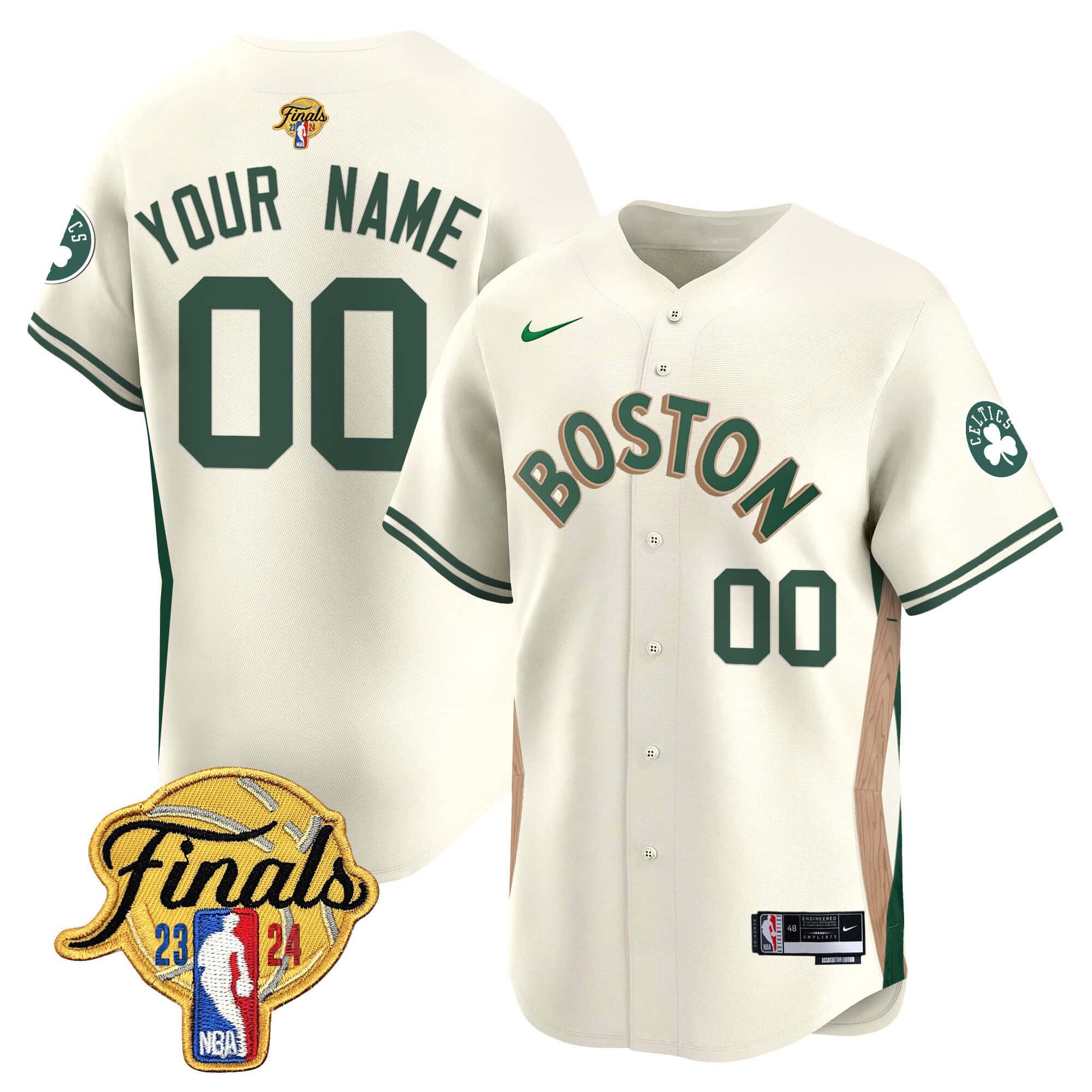 Men Boston Celtics Cream 2024 Nike Finals Patch Baseball Custom NBA Jersey